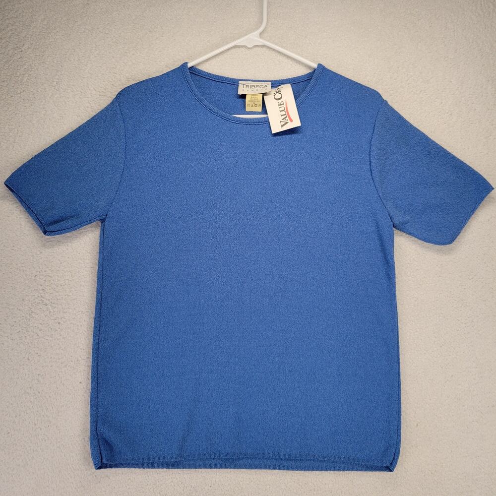 Vintage Tribeca Studio T-Shirt Womens M Polyester 90s Stretch New NWT Blue